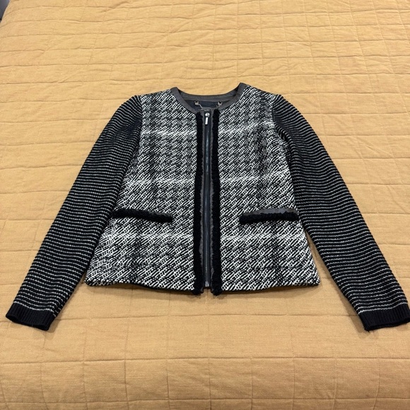 Max Mara Weekend Tweed Virgin Wool Jacket Black & White Size US 10 - Picture 5 of 11